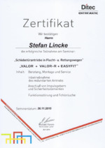 Zertifikat Ditec Entrematic Schiebetürantriebe S. Lincke 2015